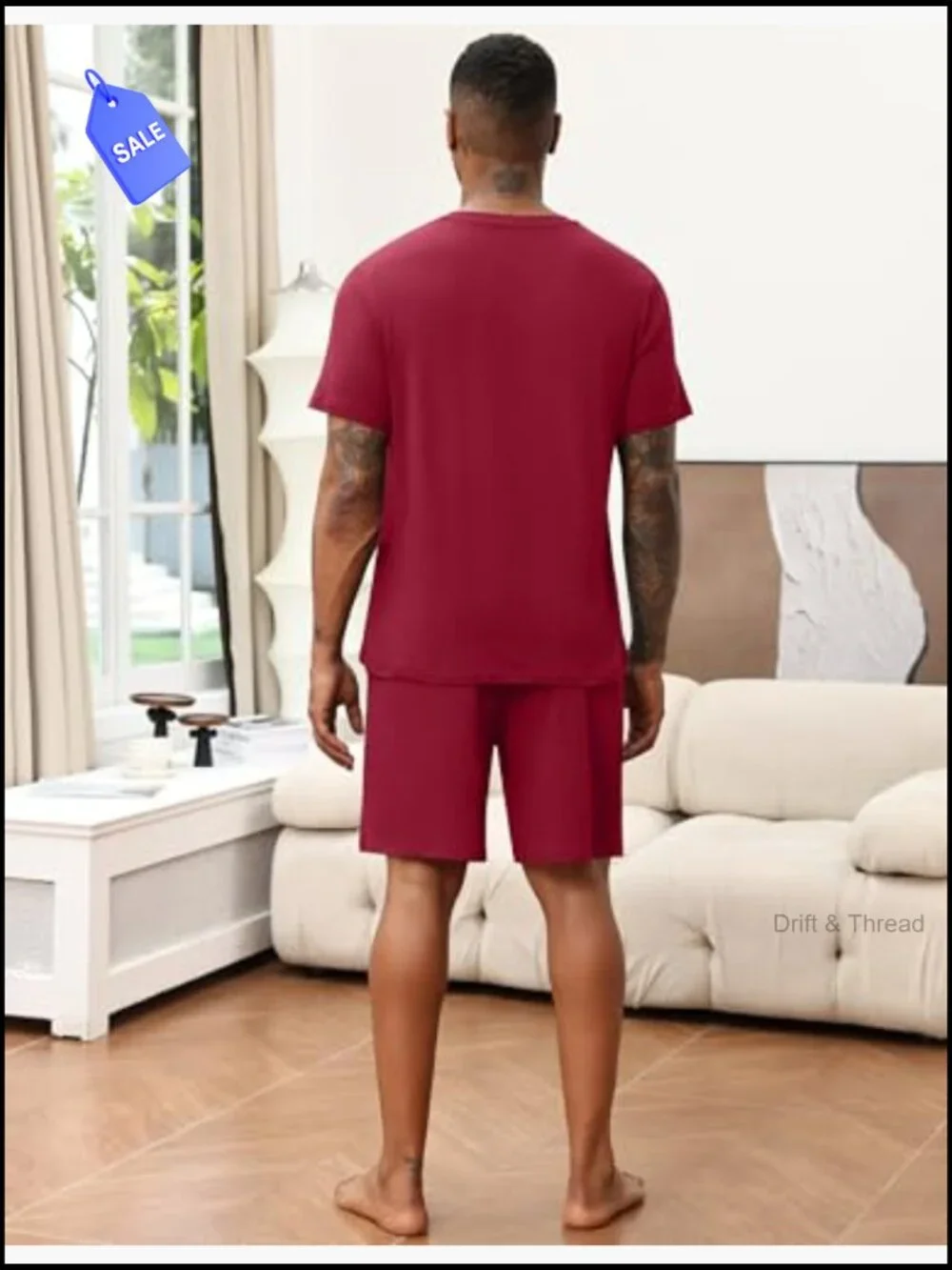 Men's Pajama Set V-Neck Short Sleeve Lounge Set with Pockets S-XXL